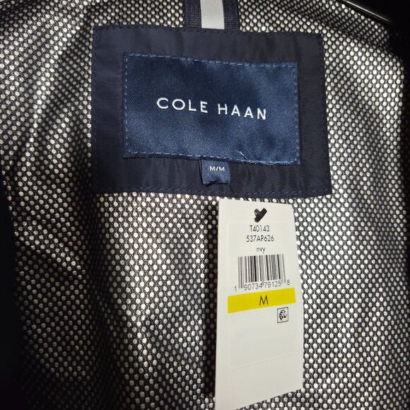 New Cole Haan Mens Hooded Rain Jacket T40143 Medium Navy Polyester - Picture 7 of 9